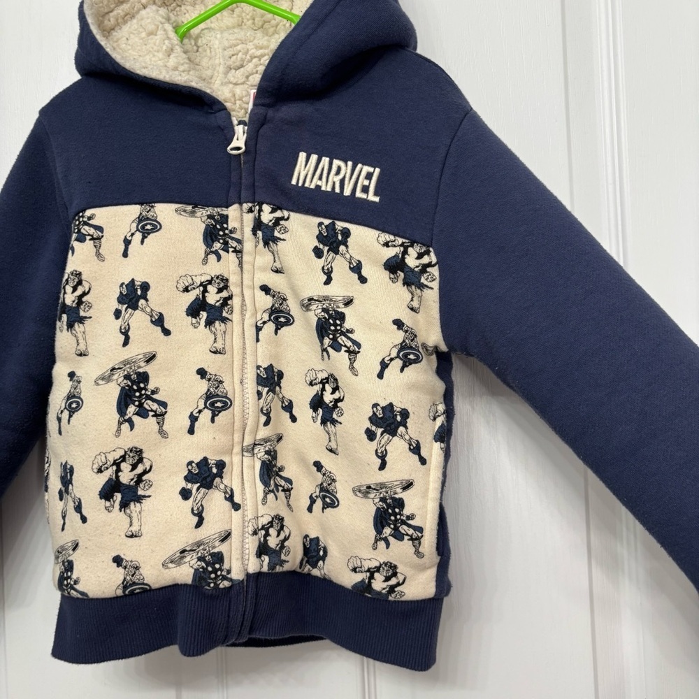 Navy & Cream Marvel Sherpa-Lined Zip Hoodie | Kids 4T - Picture 4 of 9